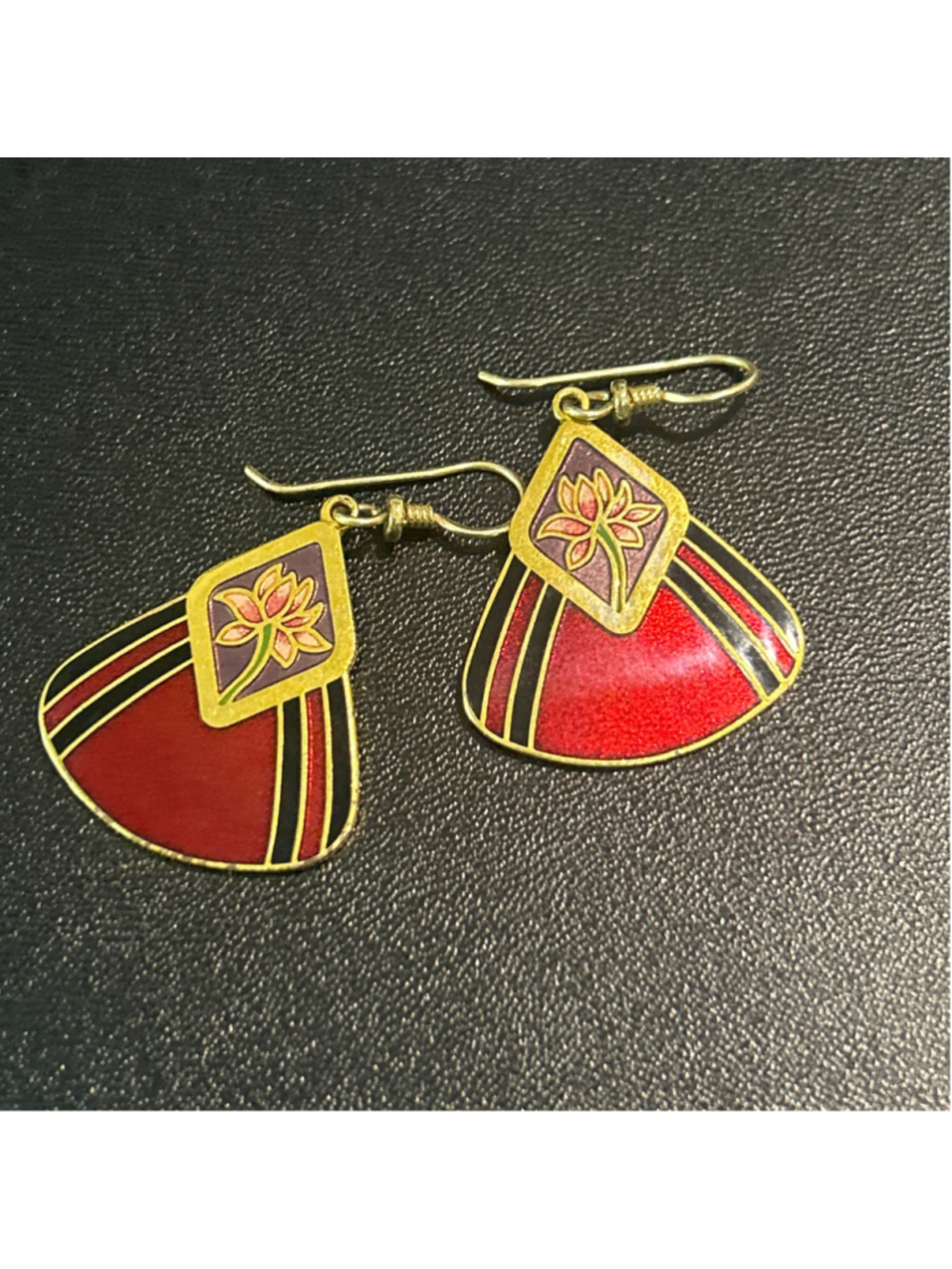 Women's Laurel Burch Water Lily Fan Earrings, One Size, Red and Black